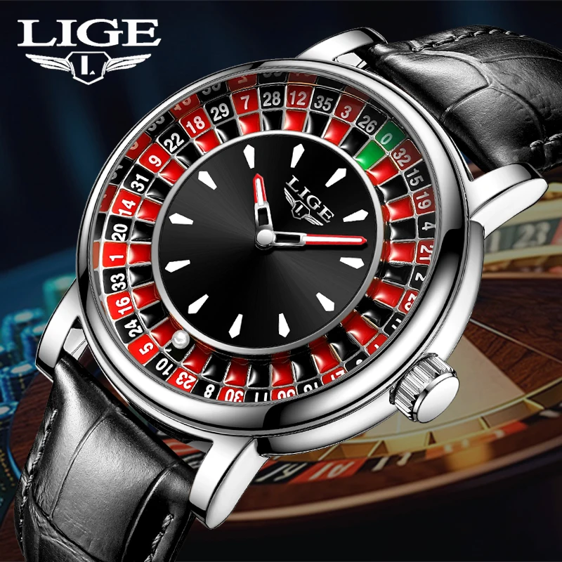 

LIGE 2025 креативные роскошные мужские часы с рулеткой, игровой циферблат, модные мужские часы, водонепроницаемые светящиеся кварцевые наручные часы Reloj Hombre