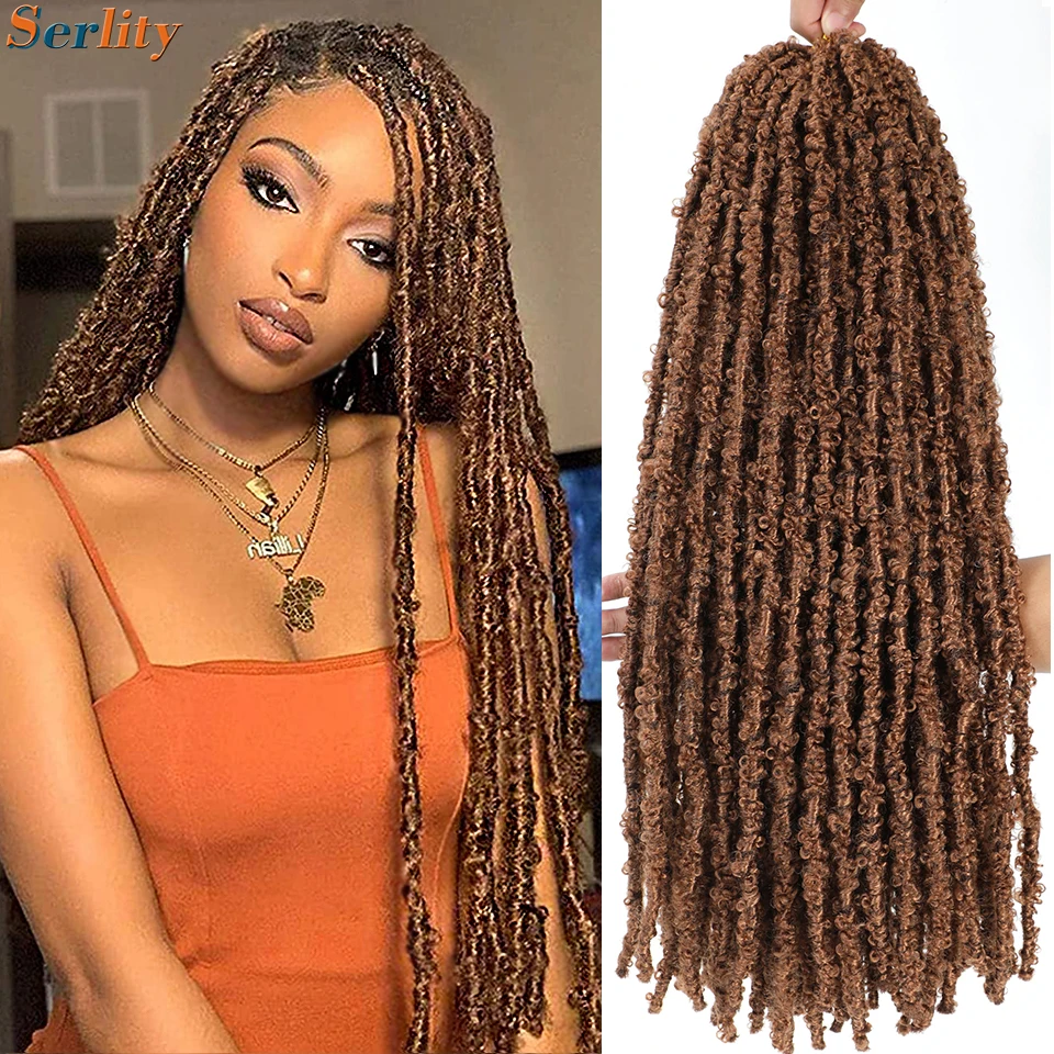 1- 9 Packs Ginger Butterfly Locs Crochet Hair 12 14 18 24 Inches Soft Distressed Butterfly Faux Locs Hair Braids Synthetic Braid