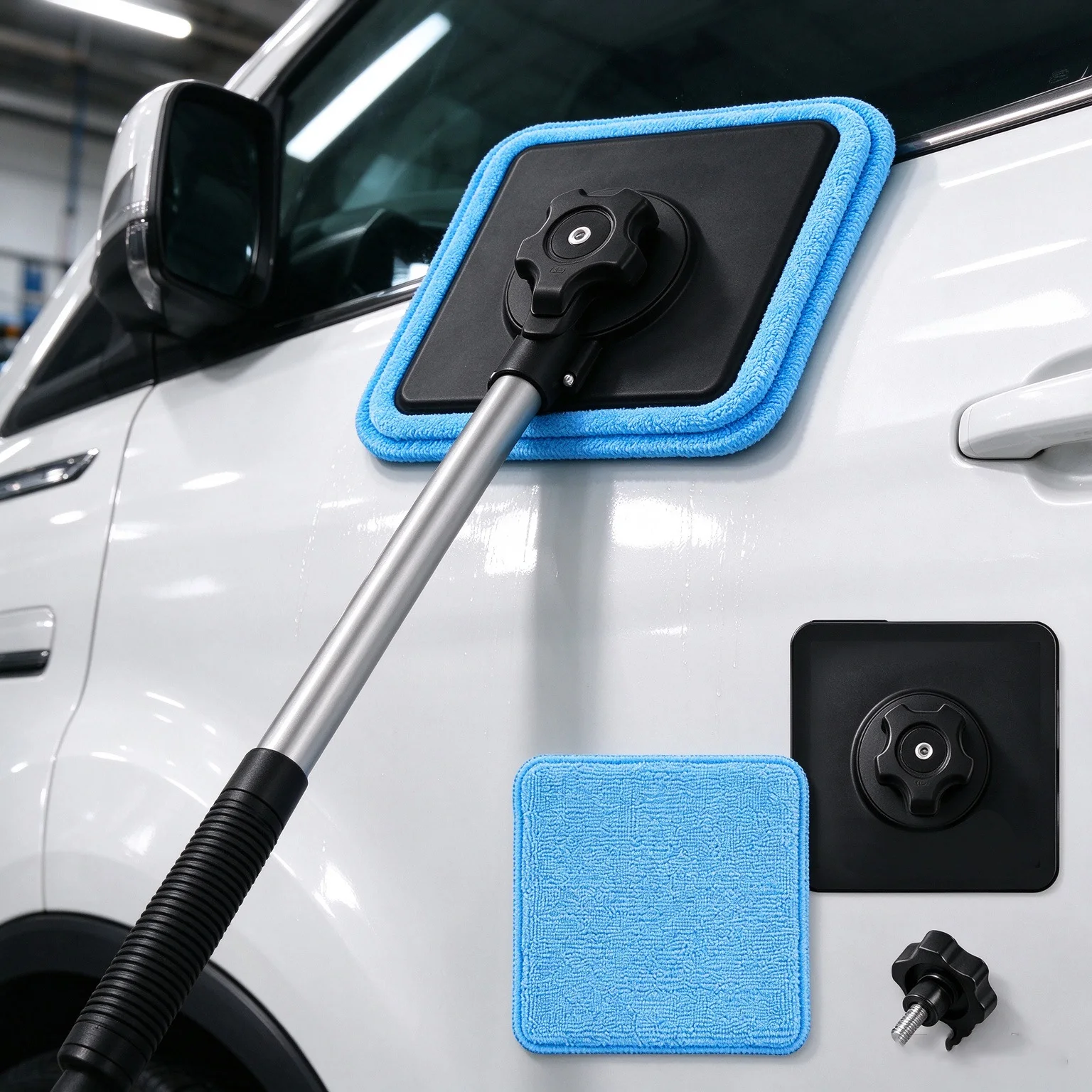 Dual Magnetic Car Windshield Cleaner Dust Removal Water Stain Wipe-Off Flexible Swivel Head Adjustable Handle Glass Cleaner Tool