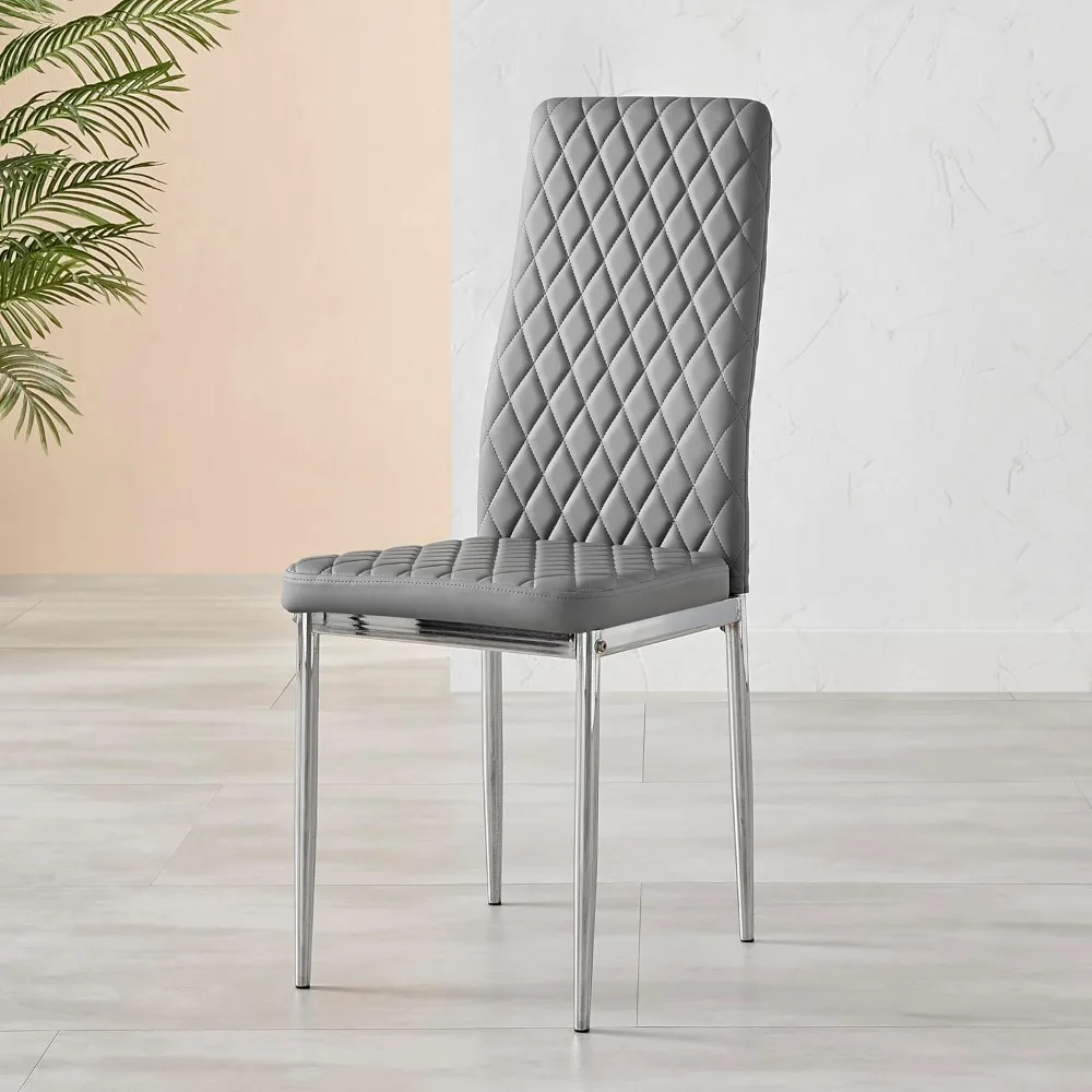 

Milan 4/6 Modern Stylish Chrome Hatched Diamond Faux Leather Dining Chairs Seats Set (4X Grey Milan Chairs)