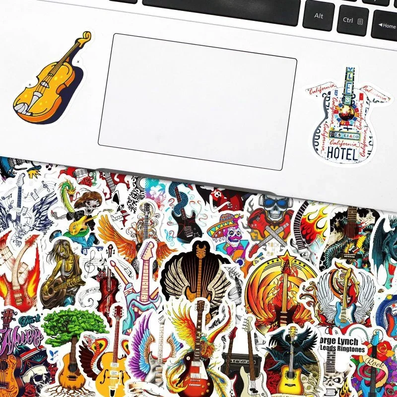 10/30/50Pcs Crazy Rock Roll Music Bass Guitar Musical Instrument Graffiti Stickers Car Mouse Pad Cup Waterproof Cartoon Decal