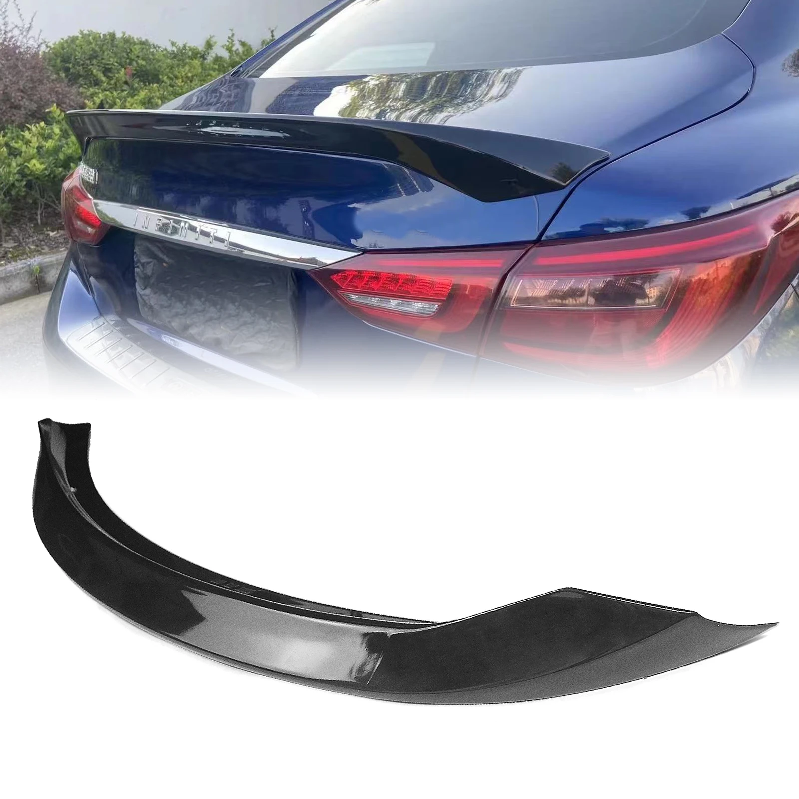 

Rear Trunk Lid Spoiler Wing For Infiniti Q50 2014-2023 AS Style Gloss Black/Carbon Fiber Look Tailgate Extension Splitter Lip