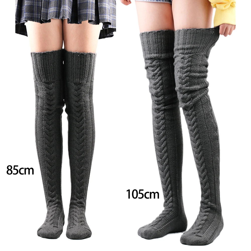 Women\'s Stockings Wool Foot Warmers Fashion Lady Stockings Cute Autumn Winter Solid Color Thigh-high Socks Acrylic Fibers