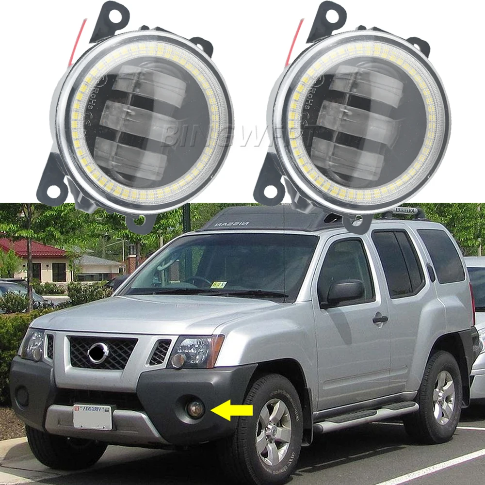 2x NEW LED Angel Eye Fog Light DRL 12V Fog Lamps for Nissan Xterra N50 2005-2015 Patrol Jimny Cut-Line Lens Fog Lights Assembly