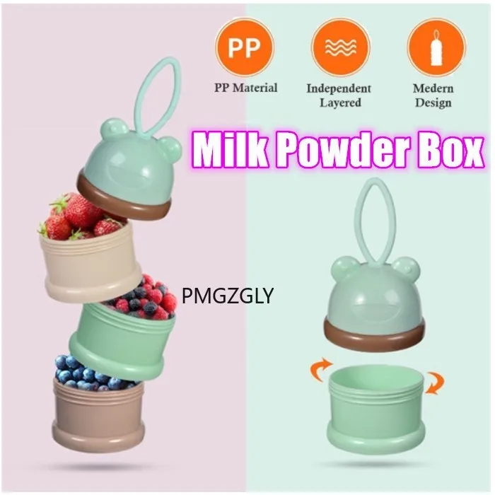 

3 Layer Purple Side Open Bear Portable Baby Food Storage Box Independent Layered Cartoon Milk Powder Box Snack Container