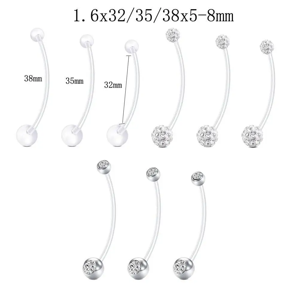1/9Pcs Set Belly Button Rings Long Bar Acrylic for Pregnant Women Clear Belly Button Ring Clear Flexible Acrylic Navel Retainer