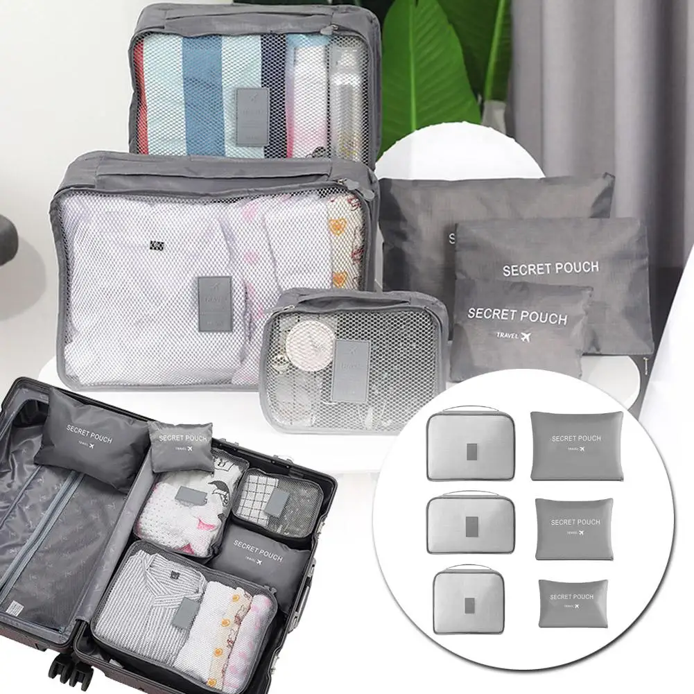 

6pcs Travel Storage Bag Portable Luggage Organizer Set Solid Color Clothing Storage Dry And Wet Separate Travel Organizer Bag