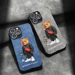 Baron Filou Soft Case For Iphone 16 15 14 13 12 11 Pro max Mini 7 8 Se Plus Xr X  Phone Cover Cartoon Bear Leather Funda Capa