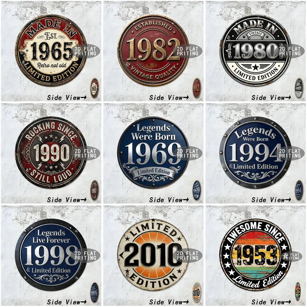 Round Vintage Birth Year Metal Tin Sign Retro Wall Decor For Garage Bar Man Cave Home Decoration