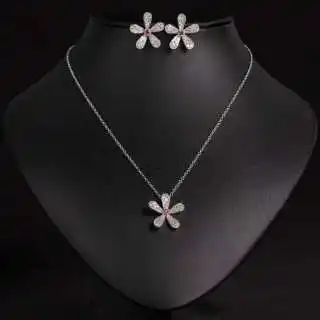 

HIBRIDE Everyday Simple Cute sliver color Flower Necklace Earrings 2 Piece Jewelry Women Decorative Party Prom Wedding Gift 1060