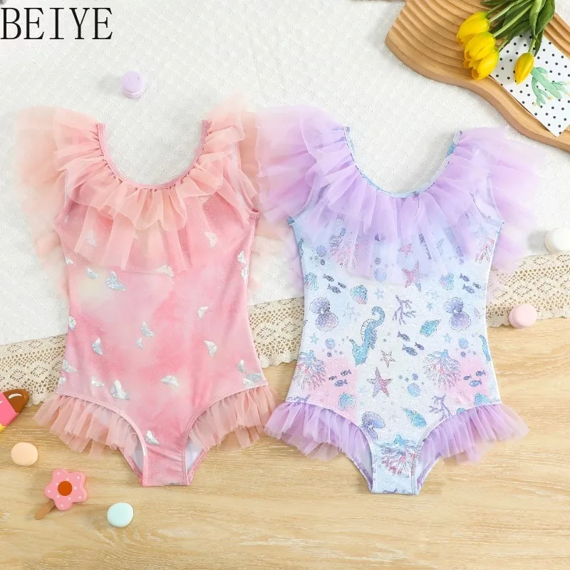 High Quality Cute Mermaid Princess Swimwear Girls Bow One-piece Swimsuit Children's Girl Fashion Style Symphony Swimsuit