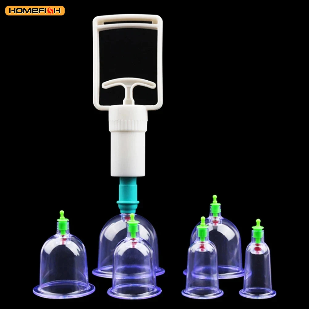 6 Suction Cups for Back-Vacuum Cupping Massage Kit w/ Pump Gun Body Massage Anti-Cellulite