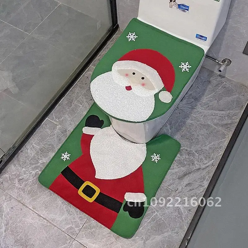 

New Christmas Decorative Supplies Toilet Set Creative Bathroom Piece Snowman Claus Two Decoration Santa Set Decor Elk Christmas