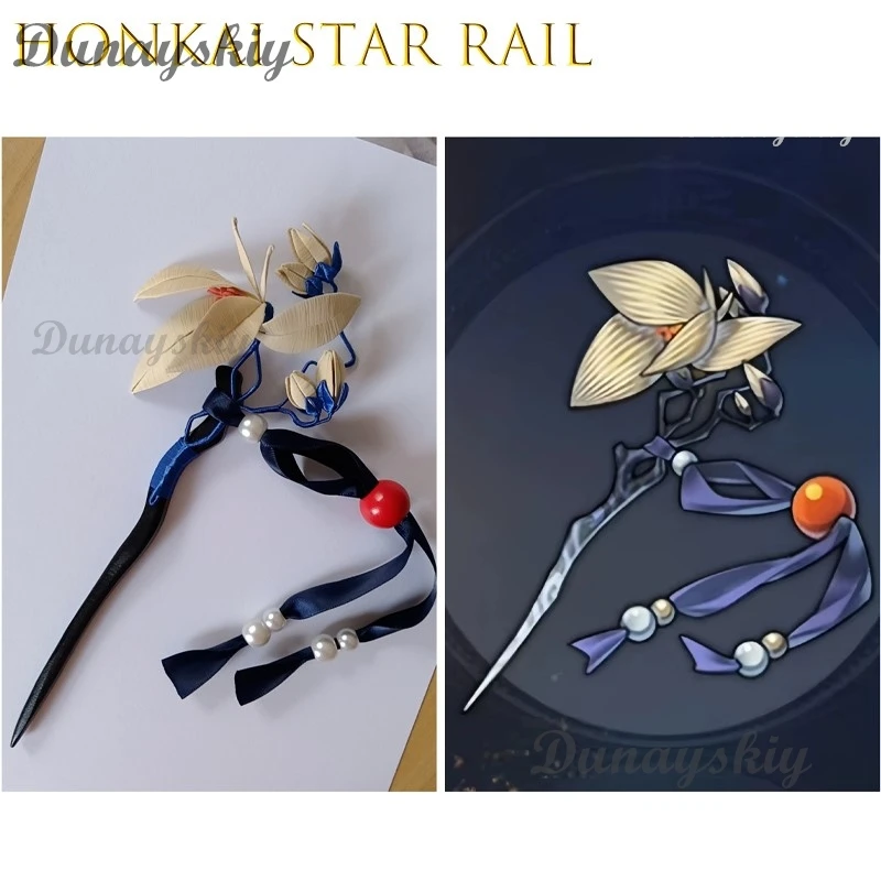 AHonkai ستار السكك الحديدية بليد Yingxing تأثيري دبوس الشعر الأبيض الأزهار خشبية أنيمي الدعامة هالوين عيد الميلاد الرجال