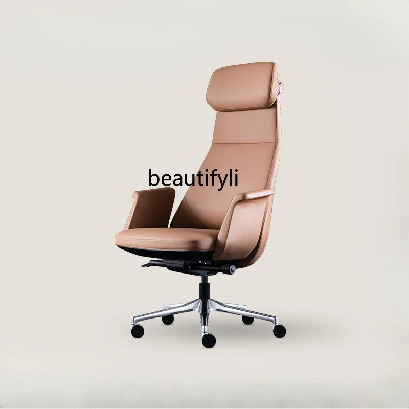 

Italian light luxury leather boss, comfortable computer office, cowhide executive chair can lie on the president swivel chair