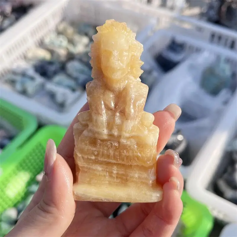 

Natural Orange Calcite Cartoon Carving Healing Fengshui Stones And Crystals Home Decoration Gift Room Ornament 1pcs