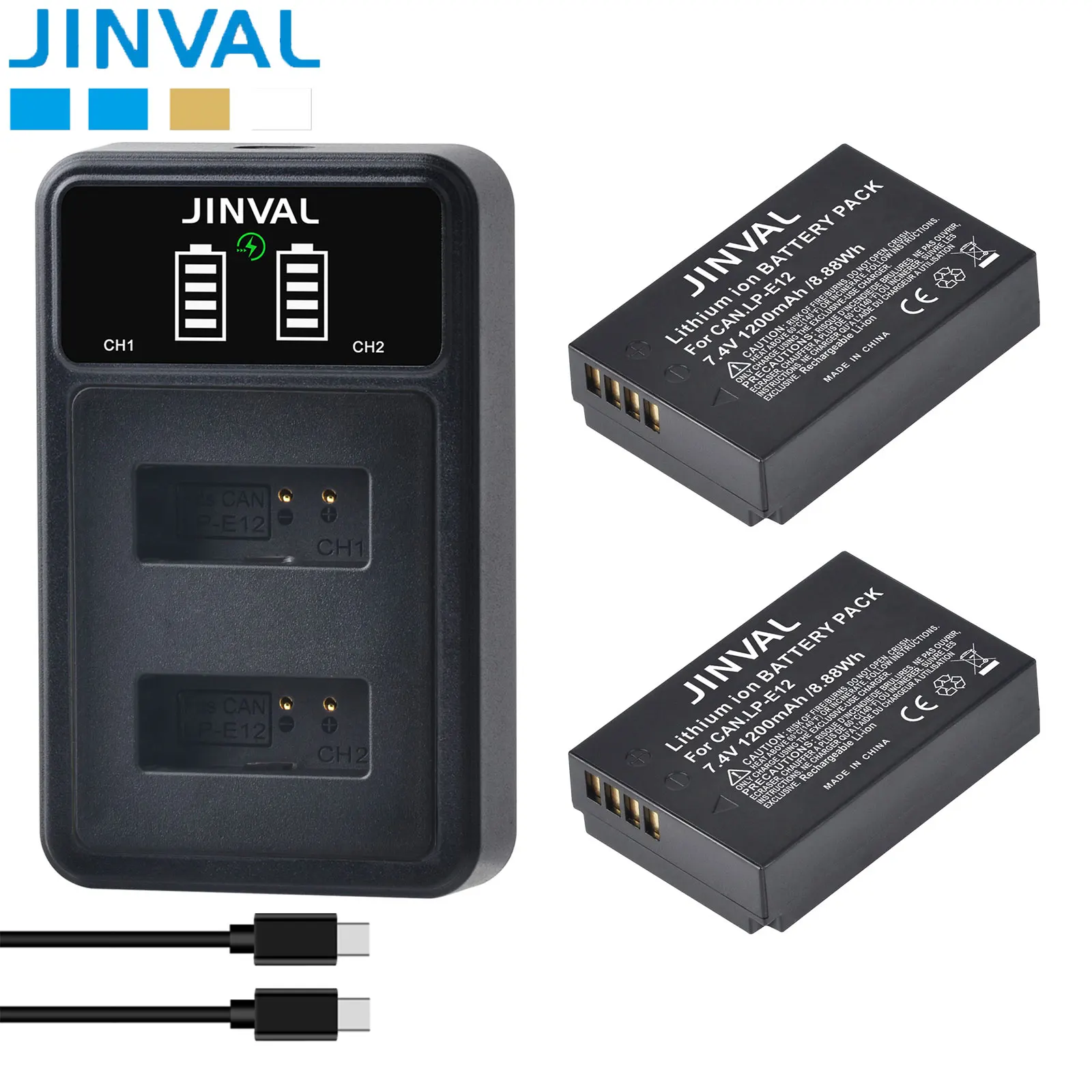 

JINVAL LP-E12 Battery 1200mAh LPE12 E12 Rechargeable Batteries + PD 20W Fast Dual Charger For Canon EOS M EOS M2 M10 M100 M200