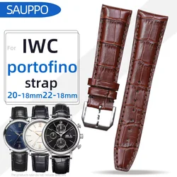 SAUPPO suitable for IWC PORTOFINO Calf Skin Leather Watch Strap Black Brown Navy Blue Top Layer Leather Men Watch Accessories