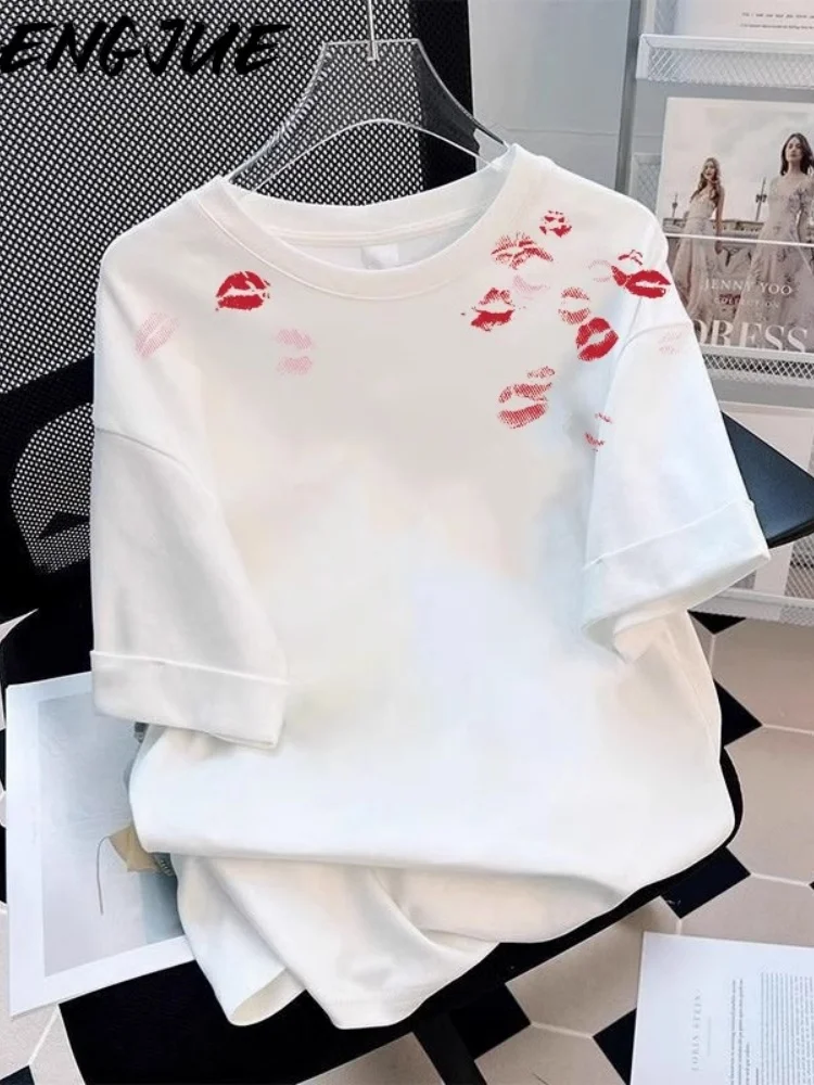 

American Retro Heavyweight Pure Cotton ort Sve T-irt ex Summer New Print f Sve Vintage Top Trendy