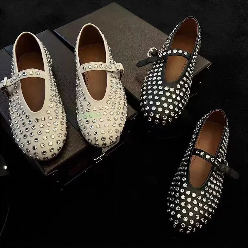 

Women's new rivet rhinestone flat bottomed ballet with buckle, comfortable and versatile Mary Jane single shoes