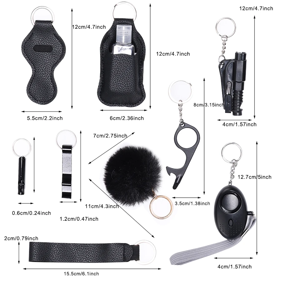 Self Defense For Safety Keychain Full Set With Personal Alarm, Knife Accessories Birthday Gifts For Mom Women Girls