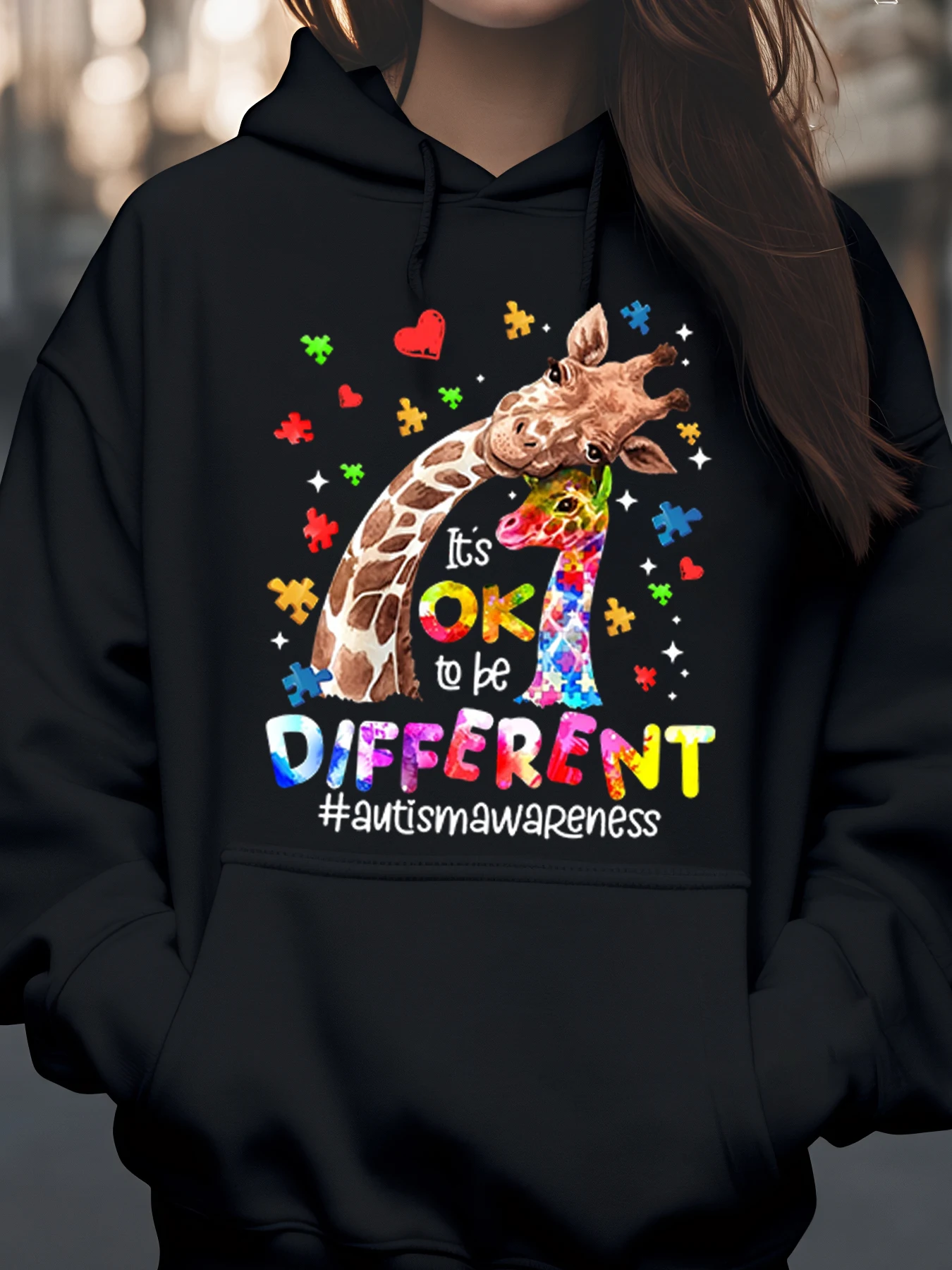 

Толстовка с принтом жирафа и аутизма, весенняя повседневная одежда, женская одежда унисекс