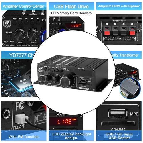 Imagen 2 del producto Woopker amplificador de sonido canal 2,0 HIFI Bluetooth amplificador Audio Digital para el hogar 12V3A AK380 AK370 AK280 AK270 AK170 para coche bajo Trebl