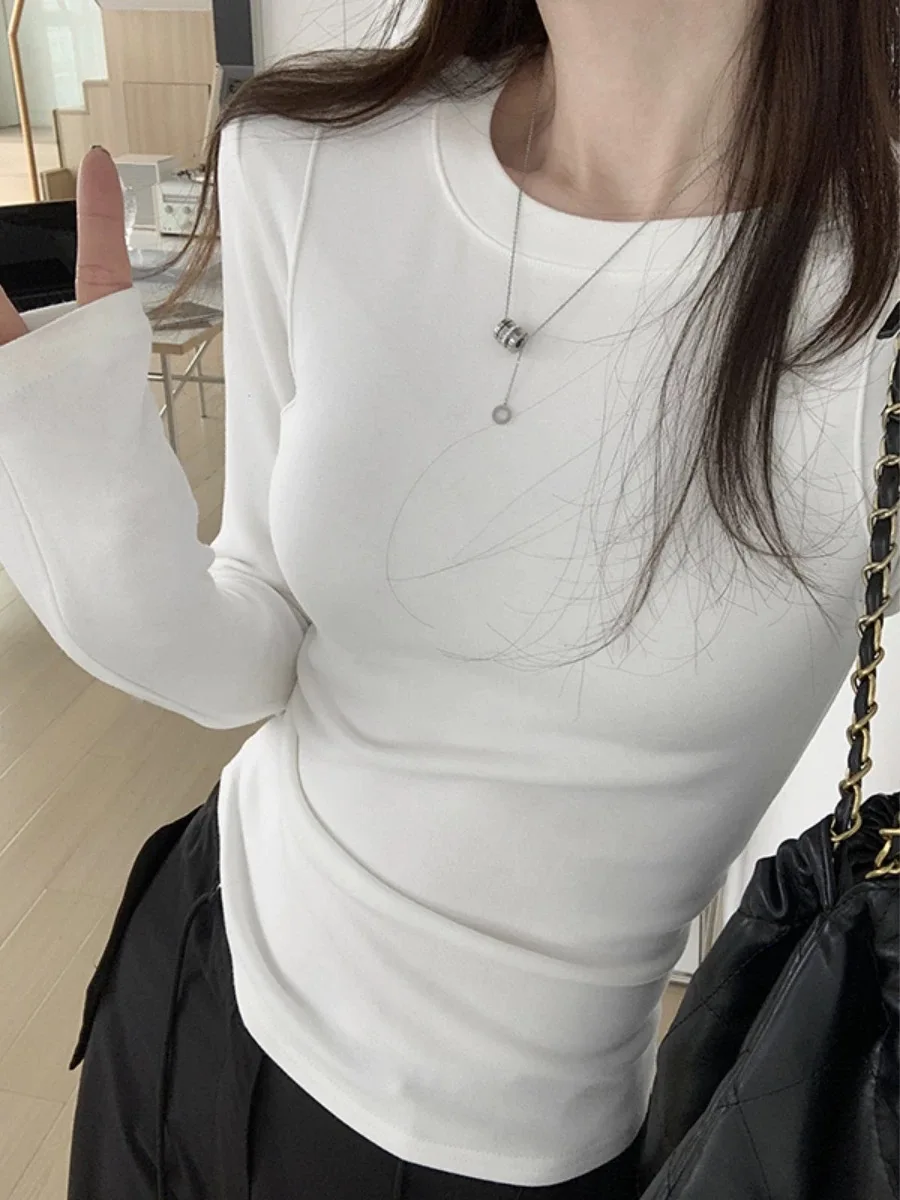 

Женская облегающая футболка с круглым вырезом и длинным рукавом, 95% хлопок, большие размеры, повседневный топ для весны, осени, путешествий и тренировок