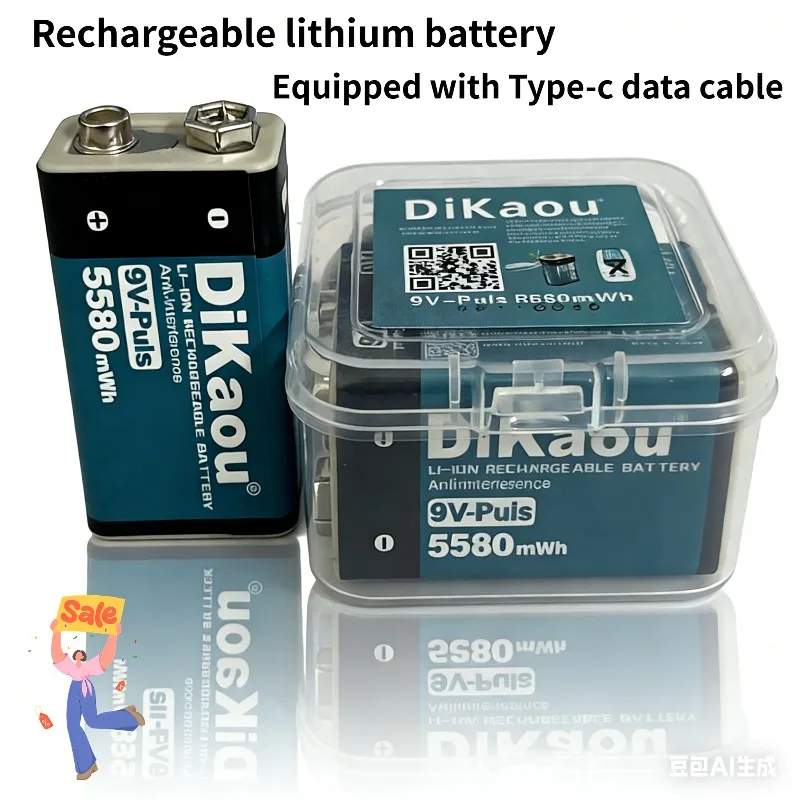 

Dikao 9V 5580mWh lithium-ion rechargeable battery with type-c data cable suitable for pointers multimeters remote control toys