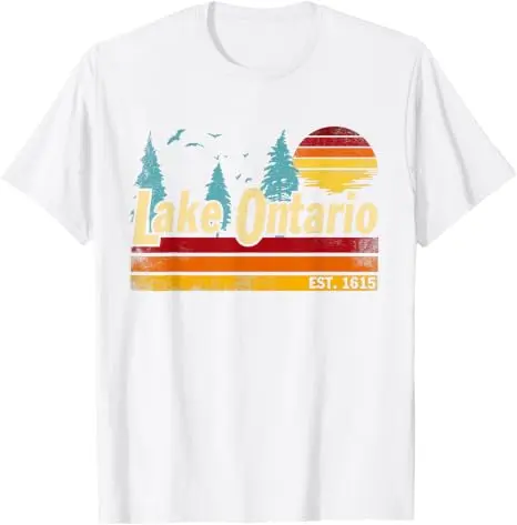 Ontario-See Vintage Sonnenuntergang Est. 1615 Herren Damen T-Shirt Y2k Seefahrten Outdoor-Urlaubskleidung Retro-Stil Bootfahren Angeln T-Shirts – Detail 14