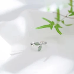 925 Sterling Silver Tree Leaf Open Rings For Women Fashion Lady Prevent Allergy Sterling-silver-jewelry