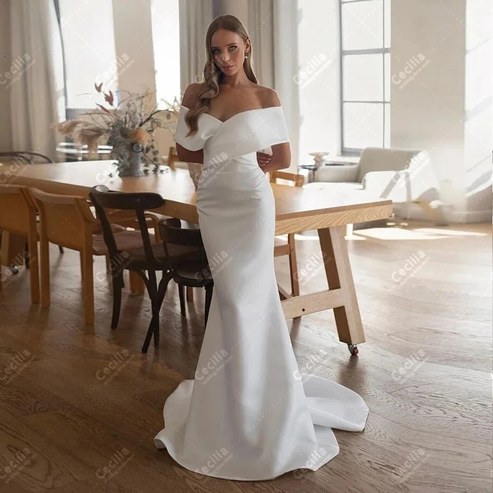 

Simple Wedding Dresses Satin Bridal Gowns Off The Shoulder Graceful Robes For Formal Party Sweep Train Vestidos De Novia 2024