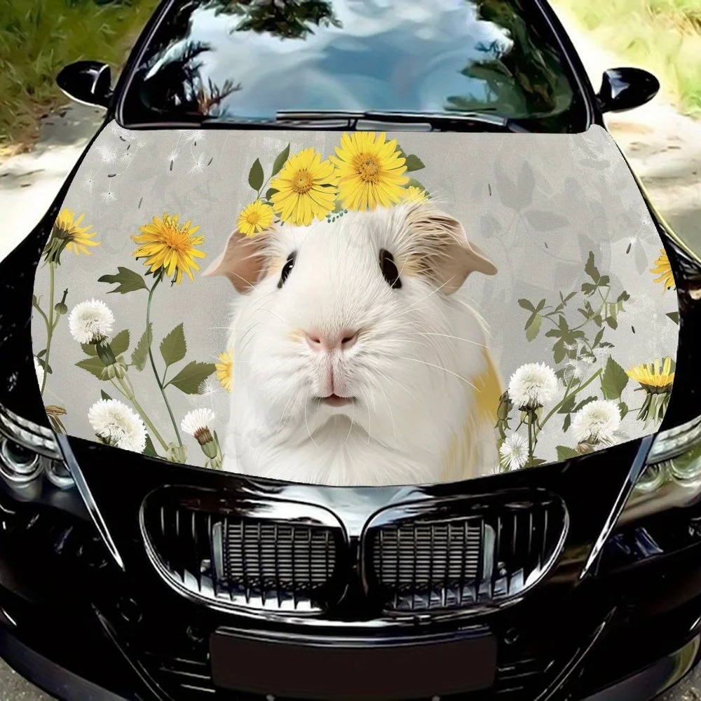 White guinea pig Print car hood stickers, waterproof self-adhesive, scratch resistant, easy to stick, durable car PVC stickers,