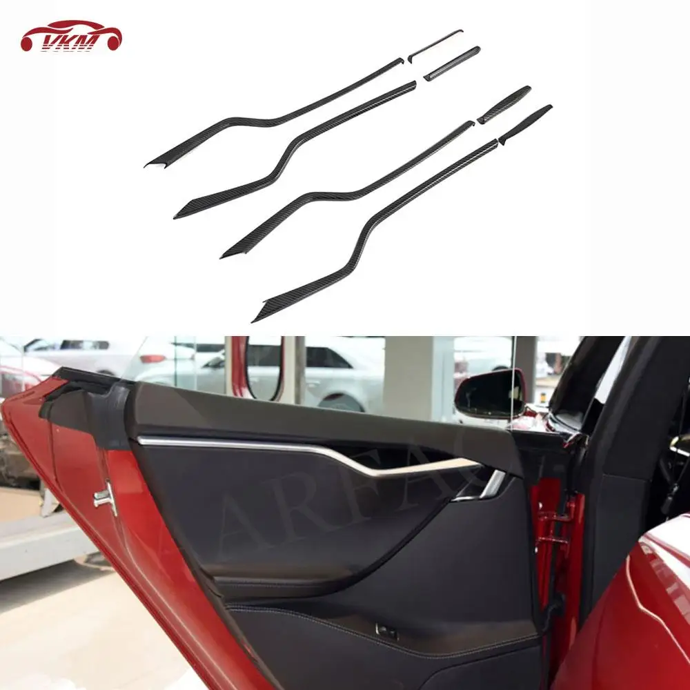 8Pcs Car Inner Door Trim Cover Interior Mouldings Trims for Tesla Model S 2016-2019 Carbon Fiber Car Decoration Accessories