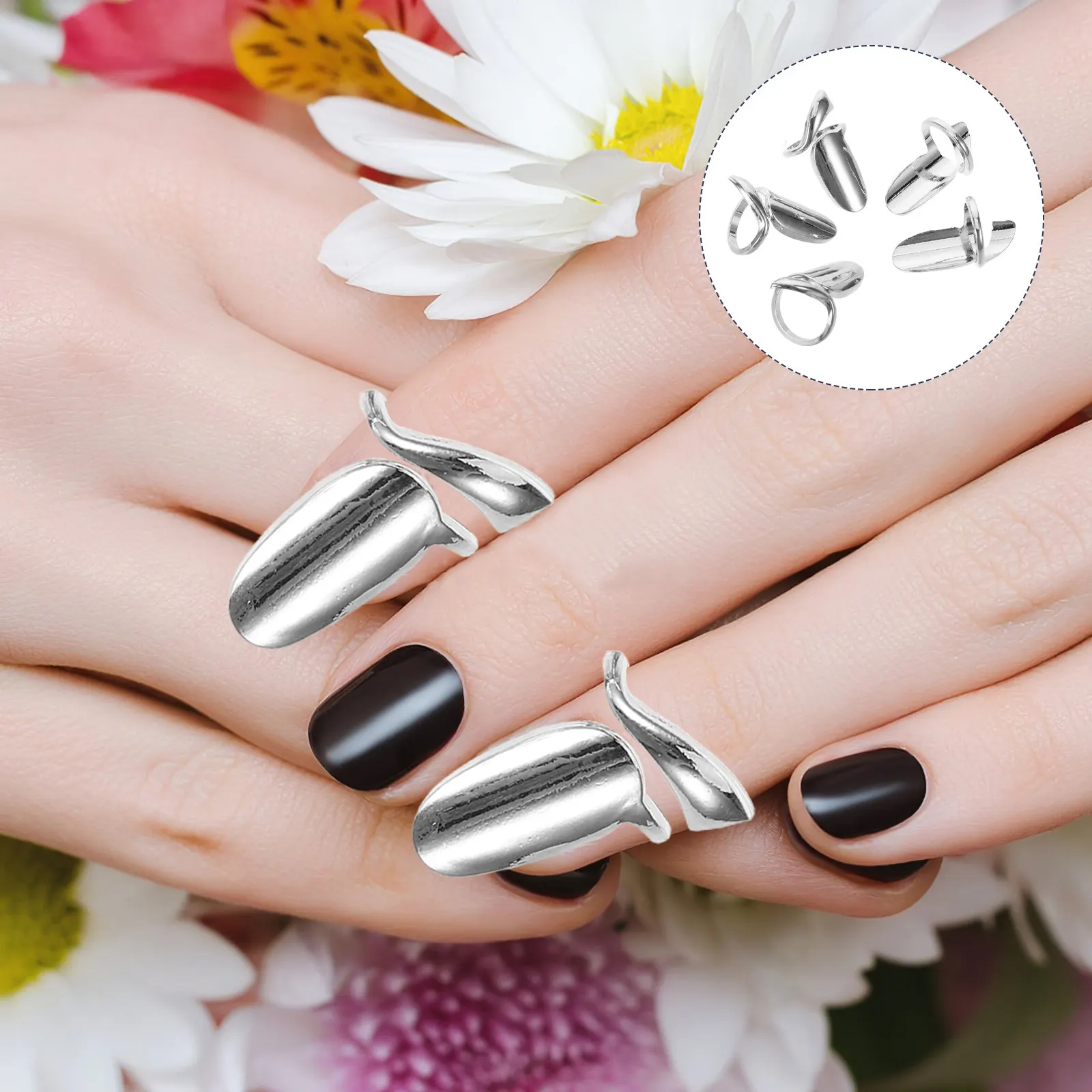 

10 шт. регулируемых защитных колец для ногтей из ретро-сплава, защита для ногтей для женщин, украшение для офиса и дома, ювелирные изделия для нейл-арта