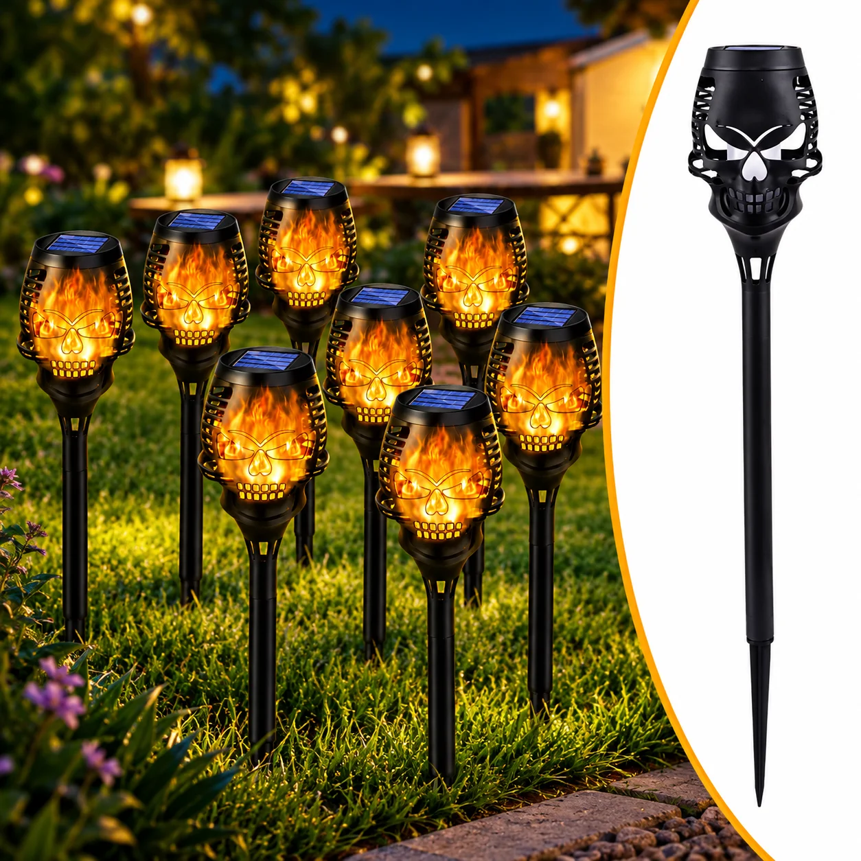 Solar Flame Torch Lights Flickering Light Waterproof Landscape Decoration Lighting for Garden, Lawn, Yard, Halloween Decoration