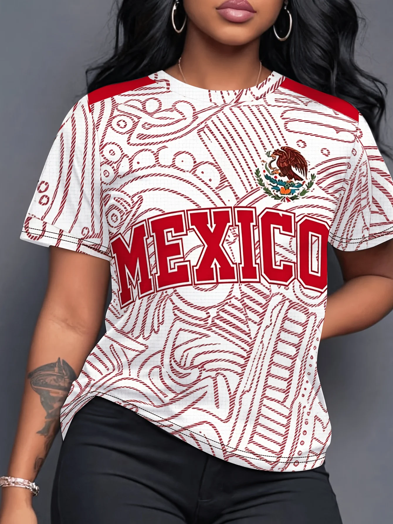 Women's Mexico Print Summer Graphic Tee Jerseys Plus Size Sport T-Shirt V-Neck Short Sleeve T-Shirt