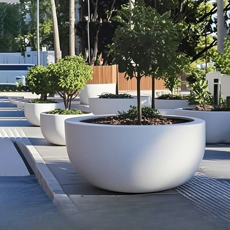 Outdoor fiberglass flower pot large diameter tree planting landscape green plant ornament square cylindrical flower pot