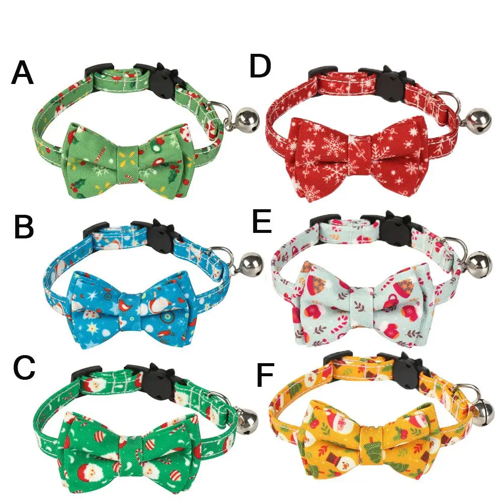 New Christmas Bow Adjustable Kitten Necktie Collar Bowknot Bell Tie Cat Small Pet Puppy Pet Supplies