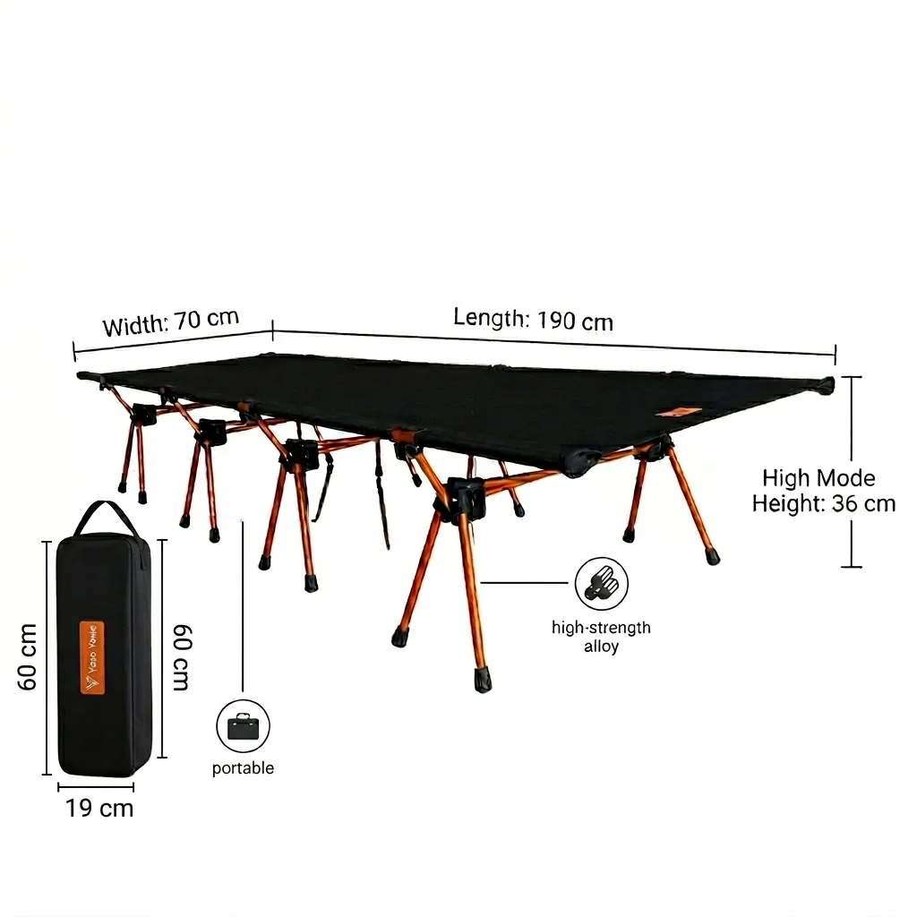 

Outdoor Ultra-light Portable Folding Camping Cot 7075 Aluminum Alloy Height Adjustable Sleeping Bed Heavy Duty Field Bed