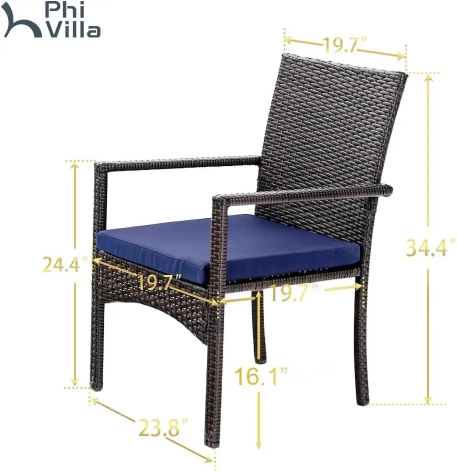 4 قطع من كراسي الروطان الخارجية، كراسي طعام حديثة من الخيزران من البولي إيثيلين مع وسائد قابلة للإزالة للسطح والساحة والشرفة