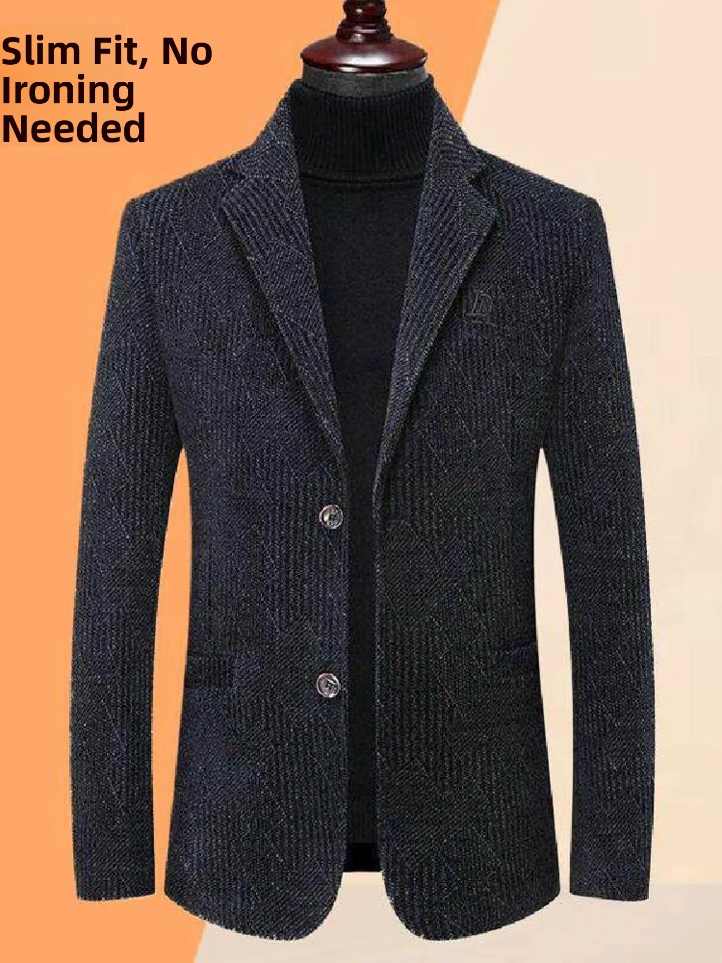 

Casual Woolen Men's Suit Jaet Autumn Winter New Sle Middle-Aged Dad High-End West Coat Busin Sle Thiened Single-Br...
