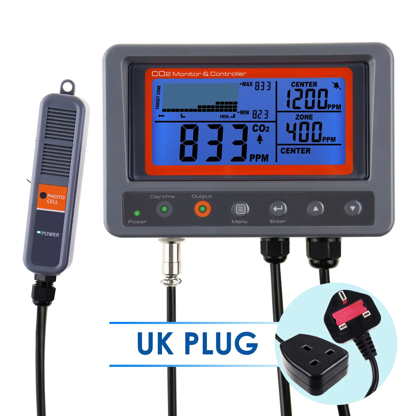 Digital CO2 IAQ Monitor Controller 45M Cable NDIR Sensing Probe w/ Relay Function Green House Home, Office, Factory