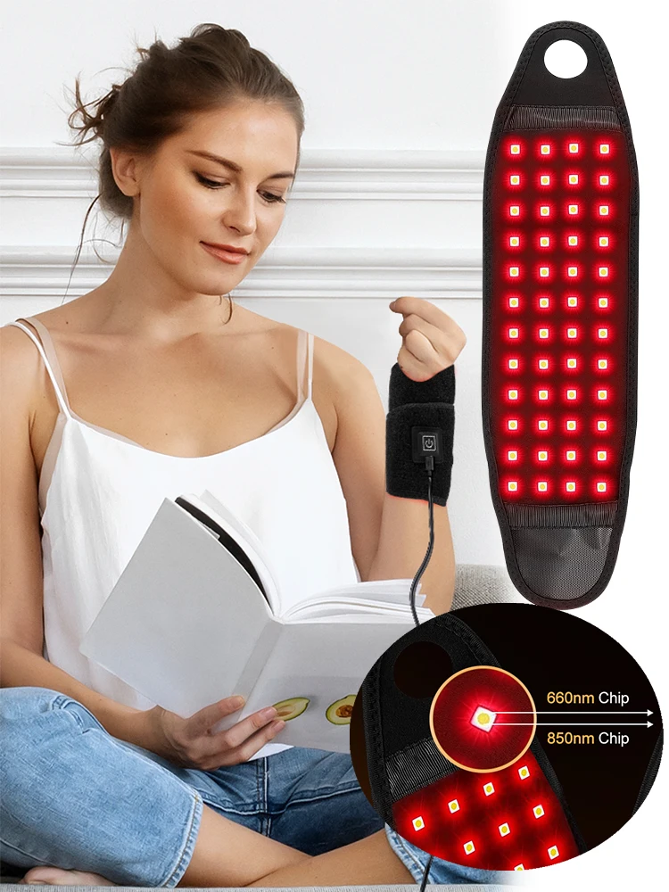Rotlichttherapie-Gurt, 48 660 nm und 850 nm, Armband-Klammer, LED-Infrarot-Heizkissen, Handkarpaltunnel, Handgelenk, Muskelentlastungsgürtel