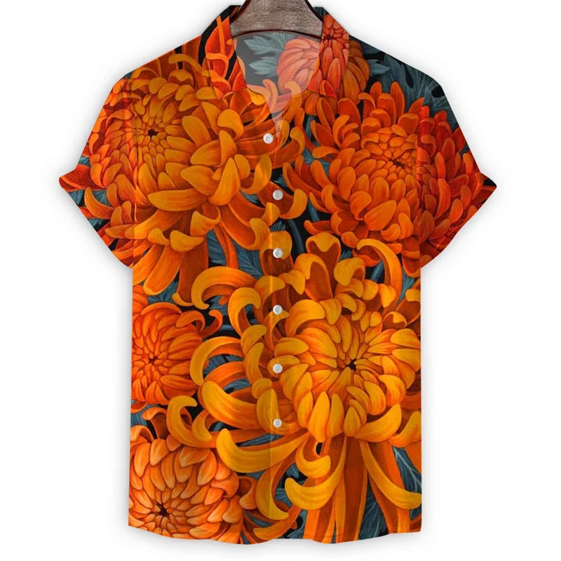 Lemon Chrysanthemum Mushroom 3d Print Shirt For Men Summer Hawaiian Shirts Beach Short Sleeves Tops Lapel Button Aloha Blouse