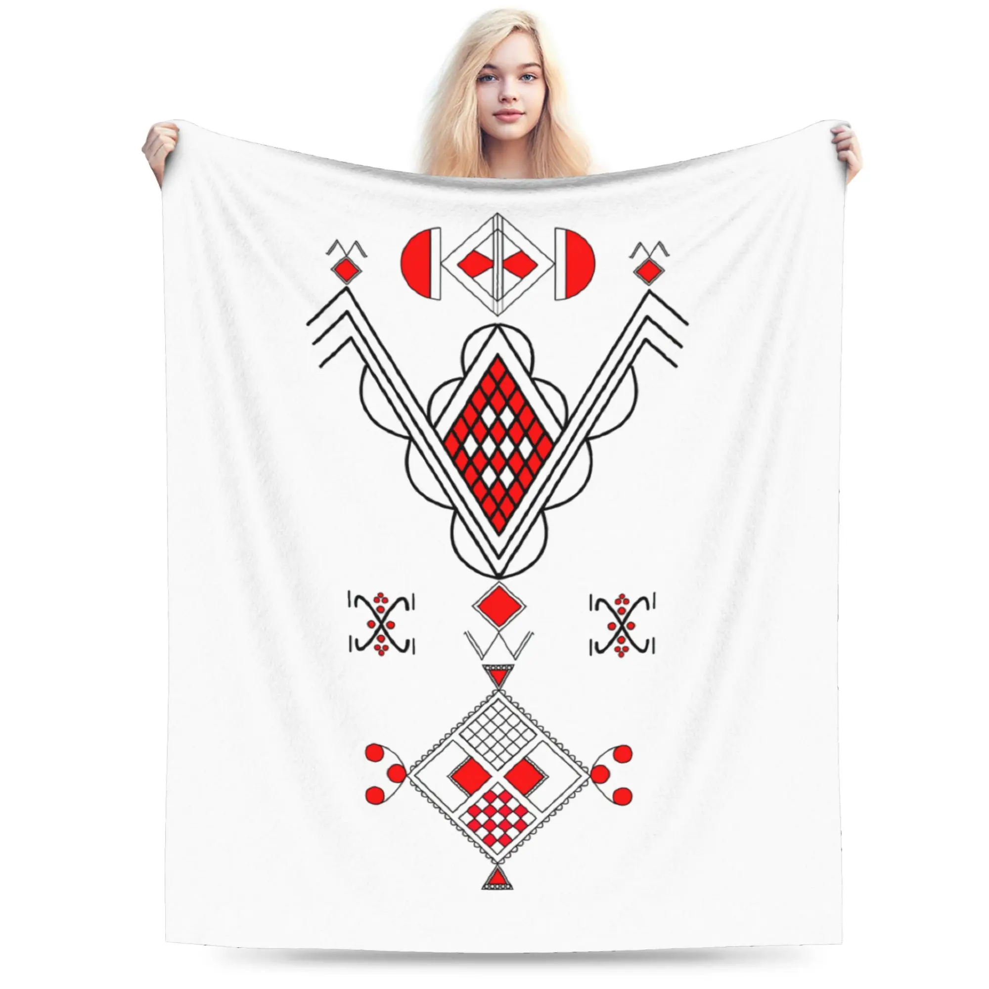 Custom Berber Kabyle patterns Amazigh Art Blankets Warm Flannel  Throw Blanket for Bedding Travel Sofa