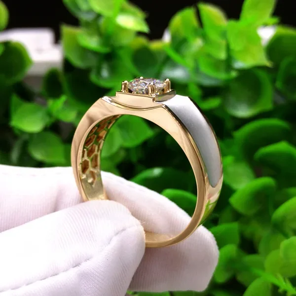18K Yellow Gold 1 Carat Diamond Ring for Men Fine Anillos De Bizuteria Square 18K Gold Gemstone Engagement Ring for Men Jewelry