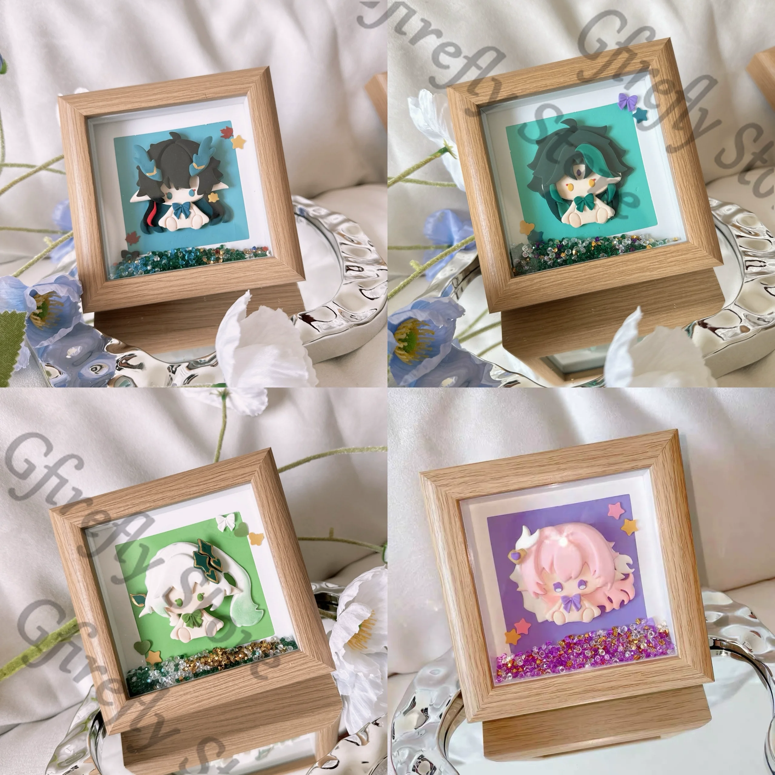 

Genshin Impact Photo Frame Table Ornament Clay Garage Kits Cosplay Xiao Wanderer Honkai: Star Rail Firefly Elysia Decor Mascot