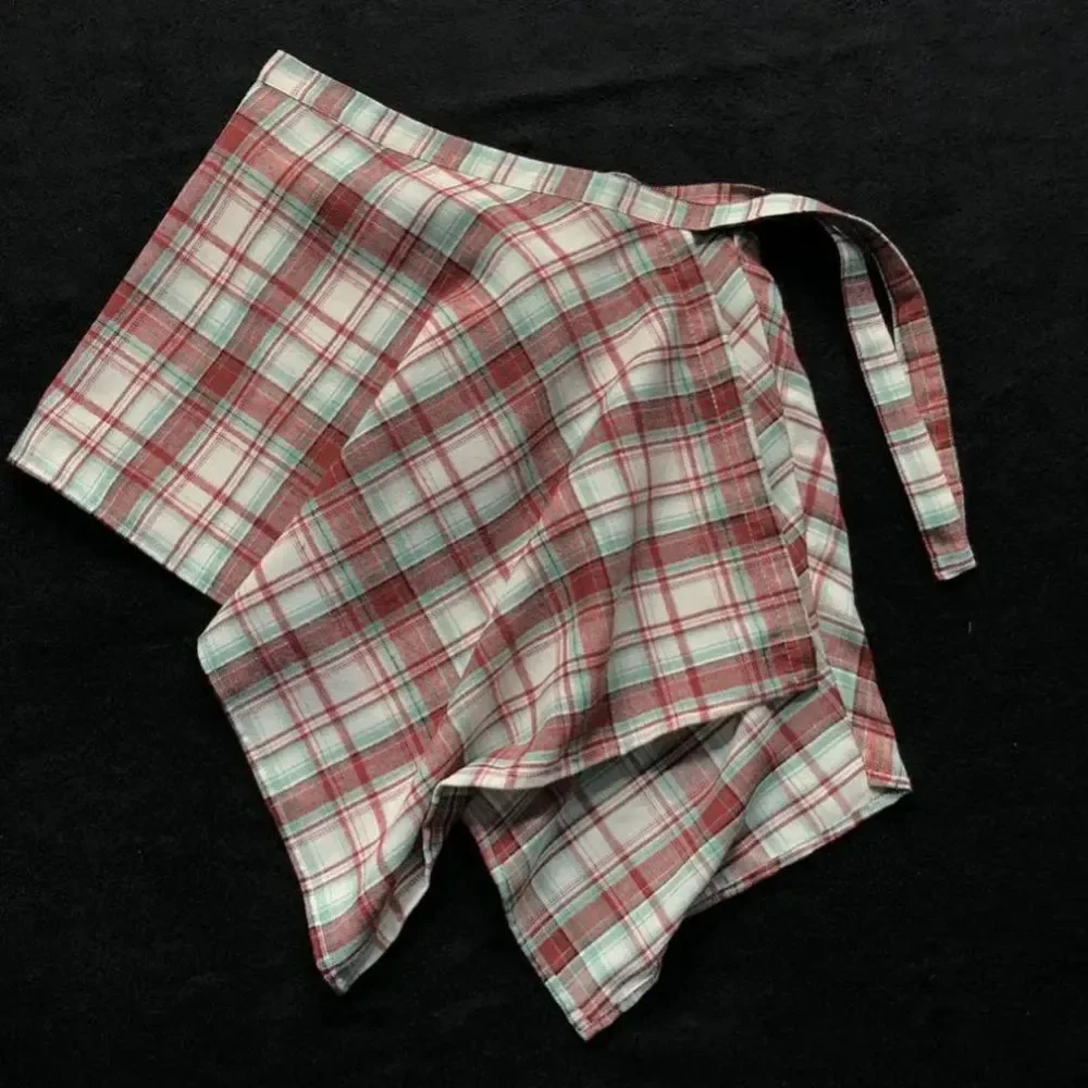 Retro Elastic Women Plaid Skirt Bow-knot Blue White Lattice Waist Shirt Irregular Mini a-line Shortskirt Girls Streetwear