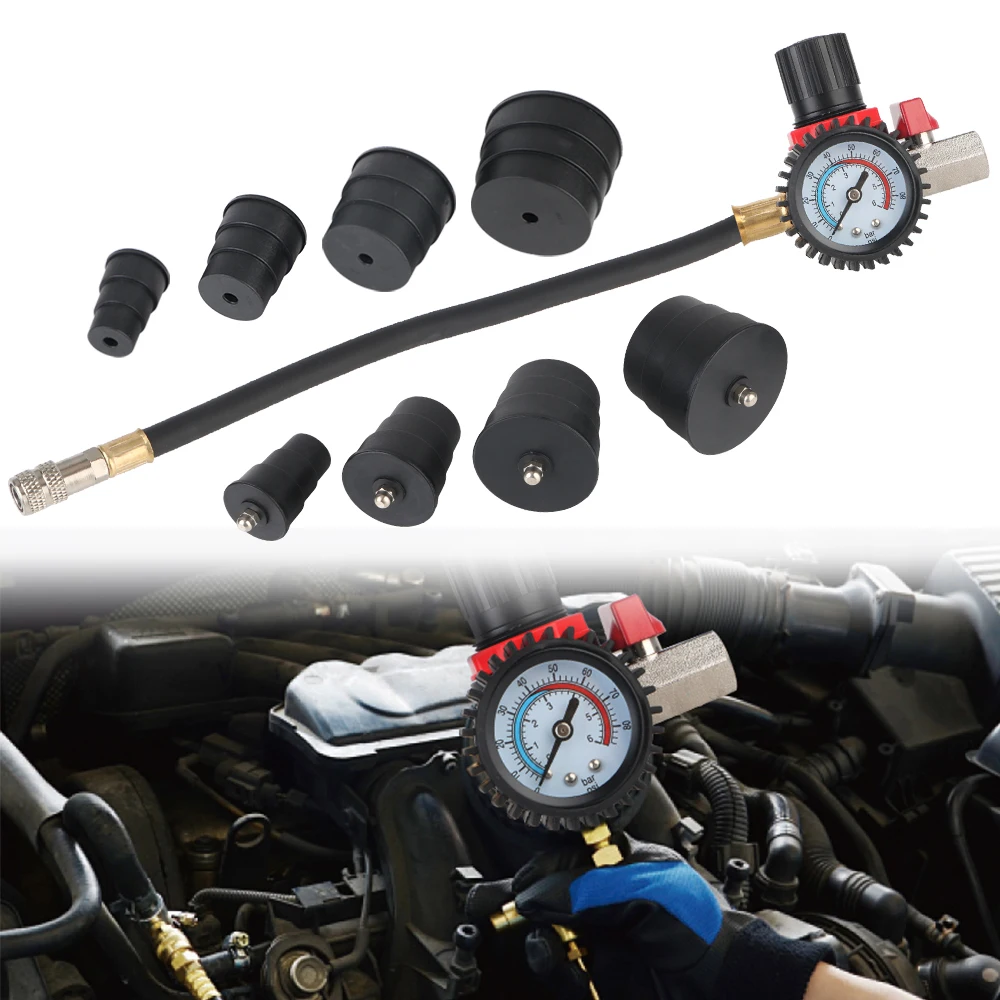 With Pressure Gauge Car Turbocharger System Leak Tester 9pcs/Set 1-3/8'' 35mm to 3-1/2'' 90mm Adapters 90psi/6bar